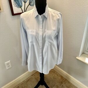 SIDE STITCH Shirt Womens XXS Button Up Long Sleeve Woven‎ Light Blue